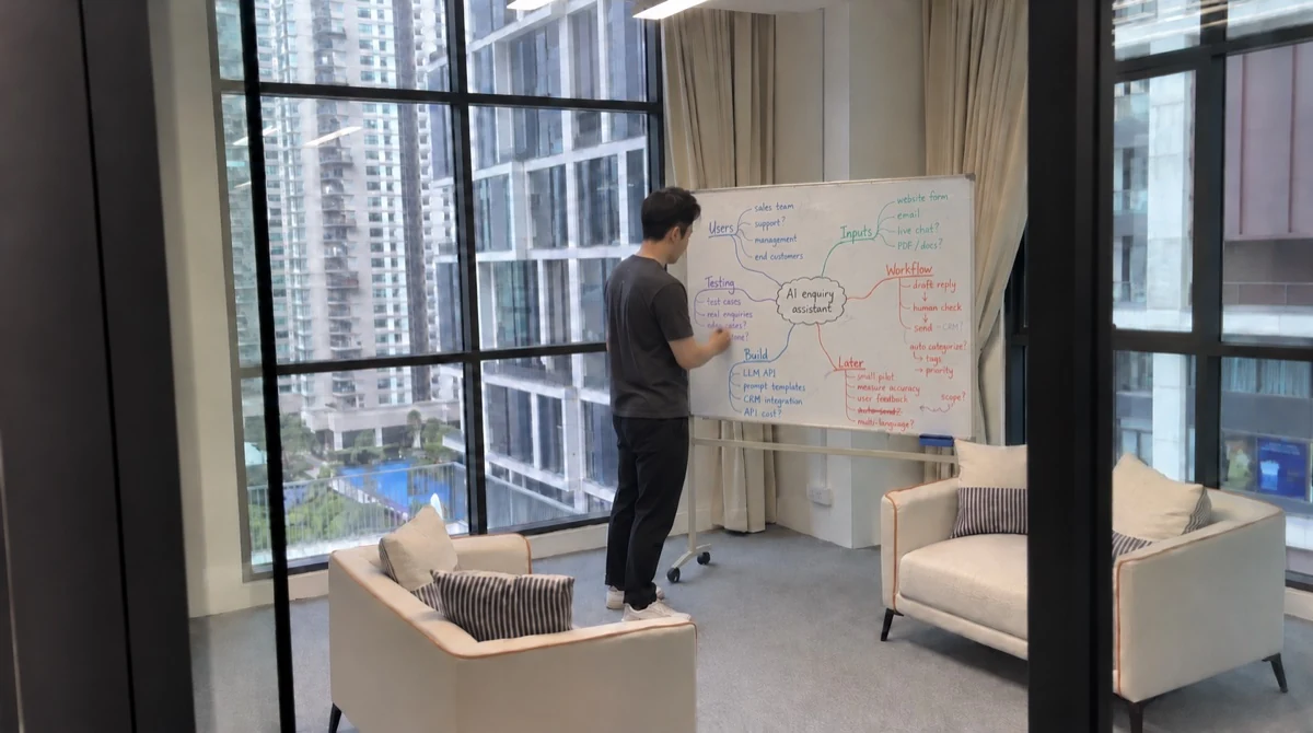 Jeremy working through ideas at the office whiteboard