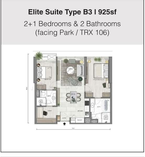 Core Residence @ TRX 2房 925 sqft 出租实景照片 2
